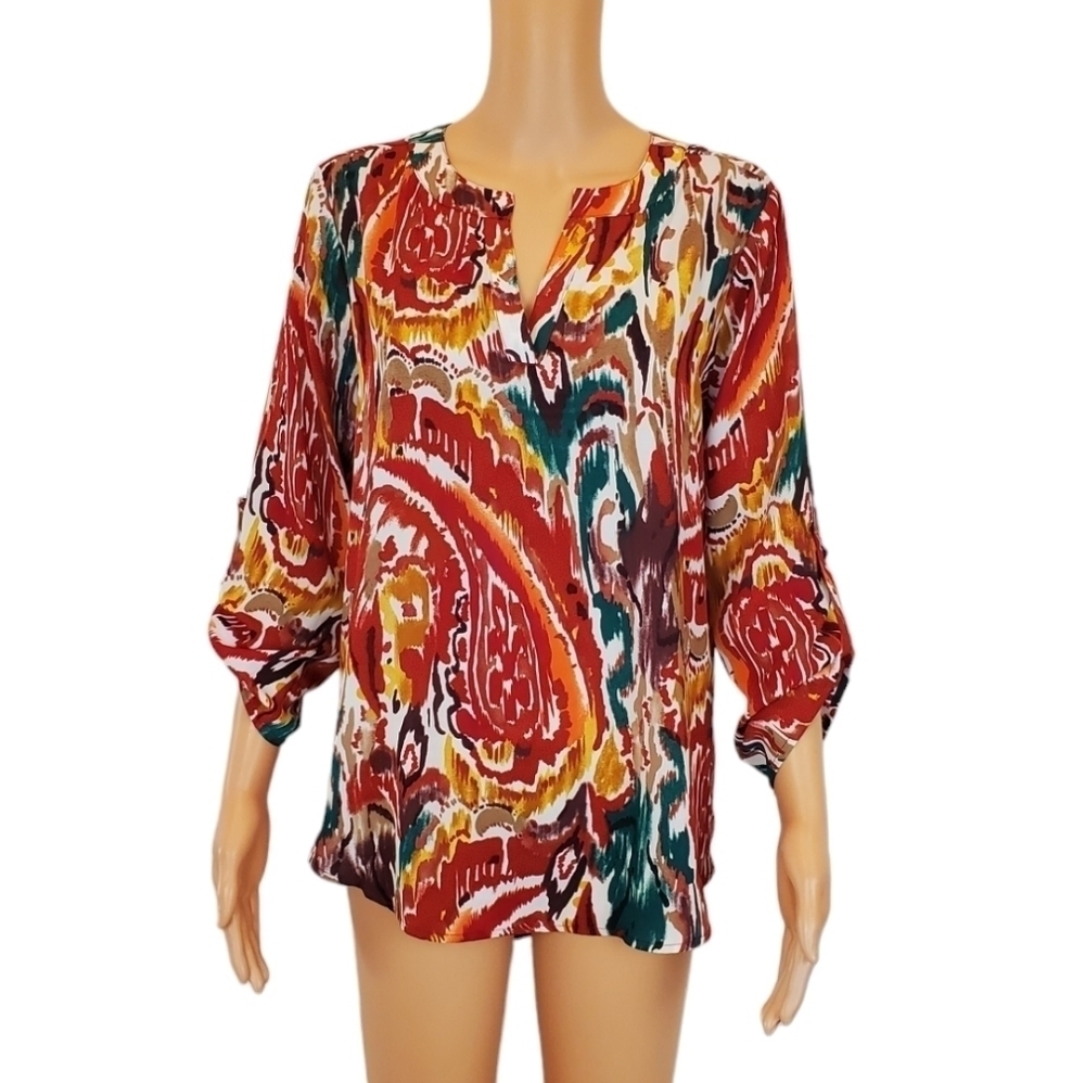 Cato Floral 3/4 Sleeve V-Neck Blouse